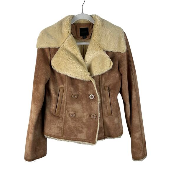 Express | Vintage Y2K Suede Fur Moto Bomber Jacket Coat Penny Lane Cropped Small - Picture 1 of 9